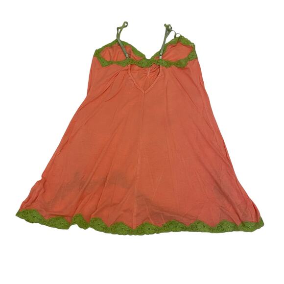 Betsey Johnson Orange and Green Size Large Nighty Cotton and Lace Slip Y2K - Picture 6 of 15